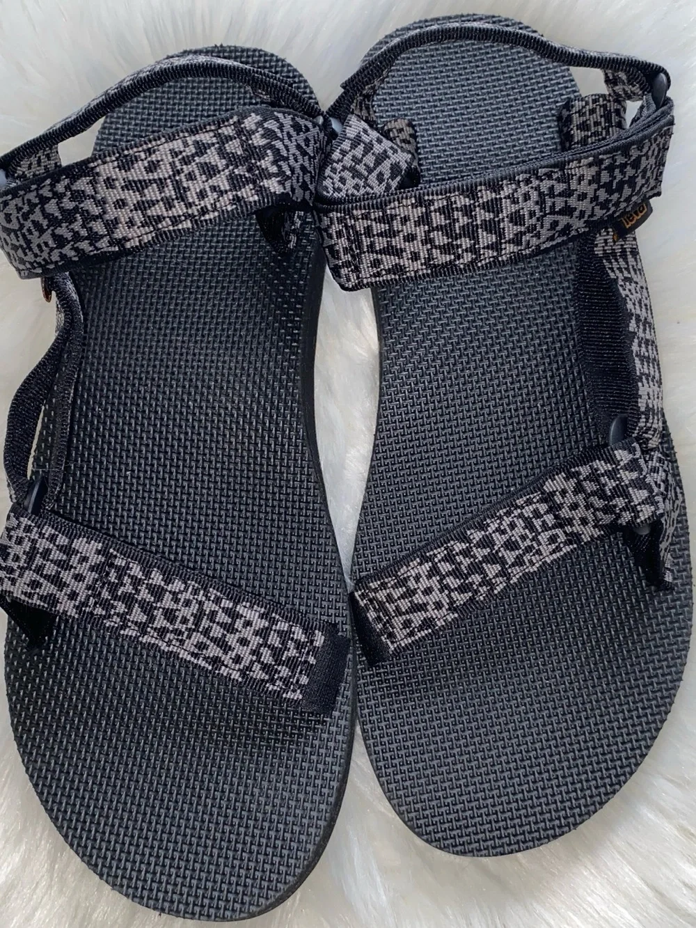 Teva Black Gray Patterned Strap Men's Sandals